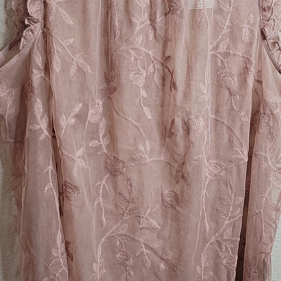 NWT Torrid Taupe Sheer Mesh Embroidered Blouse - Picture 3 of 5